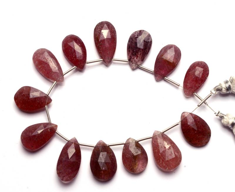 Natürliche Edelstein Erdbeere Farbe Quarz Facettierte 10X15 Bis 11 X 20 Mm Lange Birnenform Brioletten 6, 5-Zoll-Vollstrang Superfeine Qualität von LMGEMS
