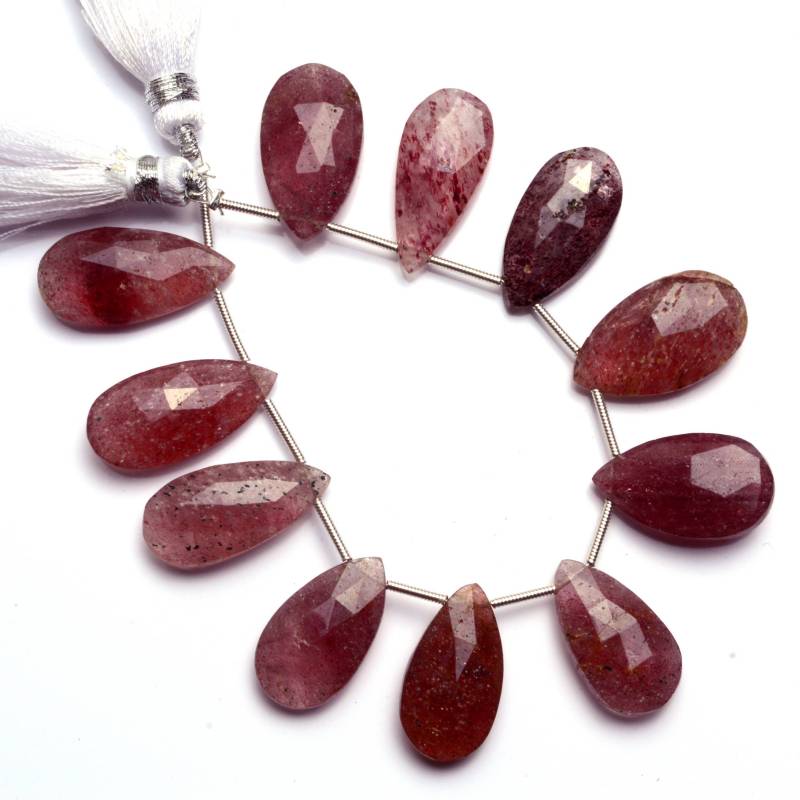 Natürliche Edelstein Erdbeere Farbe Quarz Facettierte 11X20 Bis 12 X 23 Mm Lange Birnenform Brioletten 6-Zoll-Vollstrang Superfeine Qualität Perlen von LMGEMS
