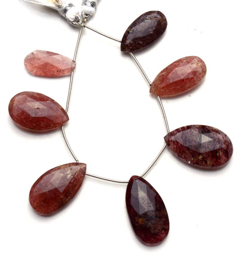 Natürliche Edelstein Erdbeere Farbe Quarz Facettierte 23X12 Bis 28 X 15 Mm Lange Birnenform Brioletten 7-Zoll-Vollstrang Superfeine Qualität Perlen von LMGEMS