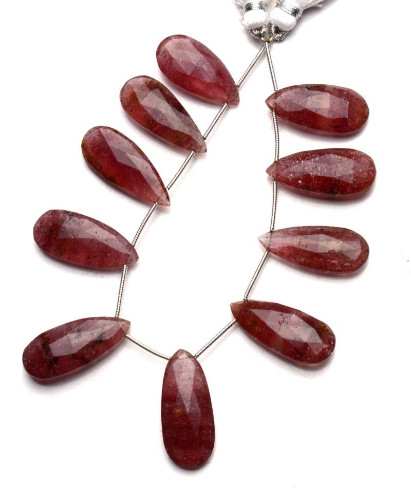Natürliche Edelstein Erdbeere Farbe Quarz Facettierte 26X11 Bis 27 X 12 Mm Lange Birnenform Brioletten 7, 5 Zoll Full Strand Super Fine Qualität von LMGEMS