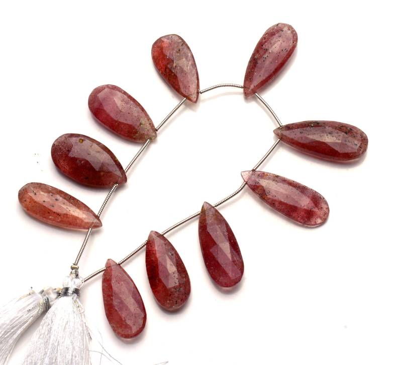Natürliche Edelstein Erdbeere Farbe Quarz Facettierte 26X12 Bis 29 X 12 Mm Lange Birnenform Brioletten 7, 5 Zoll Full Strang Super Fine Qualität von LMGEMS