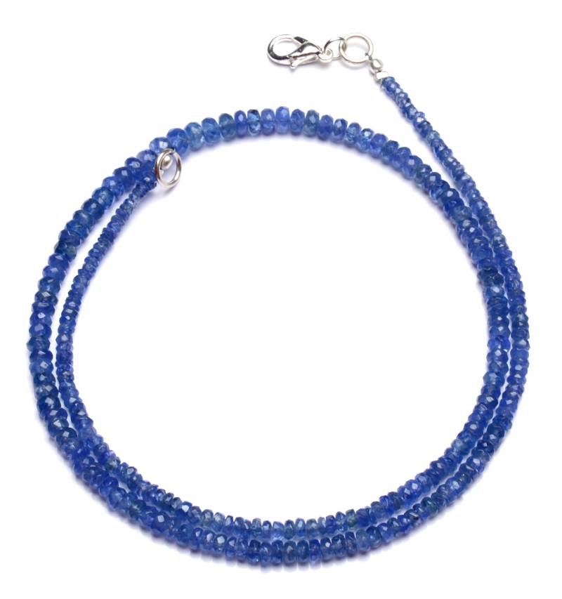 Natürliche Edelstein Myanmar Blue Saphir 3 Bis 5 Mm Größe Facettierte Rondell Perlen Halskette 18 "Vollstrang Sapphire Super Feine Qualität von LMGEMS