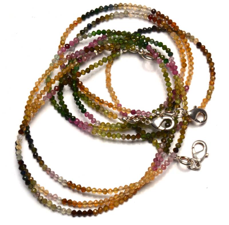 Natürliche Edelstein Super Qualität Multi Color Turmalin 2, 5 Mm Ca. Facettierte Runde Ball-Form-Perlen-Halskette 17, 5 Zoll Voller Strang von LMGEMS