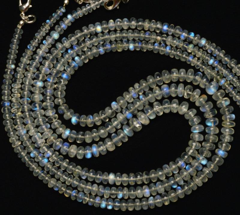 Natürliche Edelstein Weiß Regenbogen Mondstein 4 Bis 7 Mm Glatte Rondelle Perlen 17-Zoll-Vollstrang Super Blinkendes Blaues Feuer Aaa-Qualität von LMGEMS