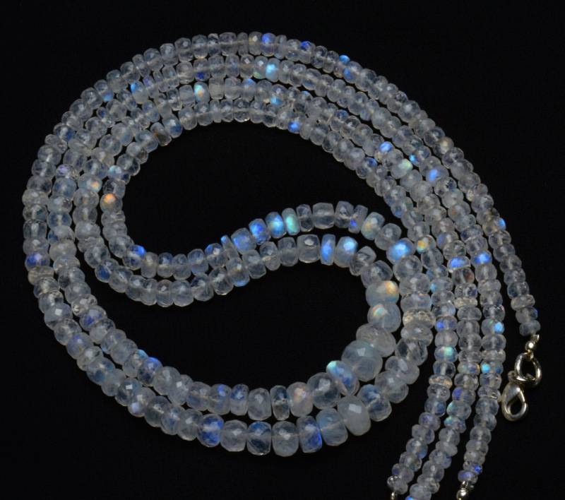 Natürliche Edelstein Weiß Regenbogen Mondstein 4 Bis 8 Mm Facettierte Rondelle Perlen 19-Zoll-Halskette Full Strang Super Blinkendes Blaues Feuer von LMGEMS