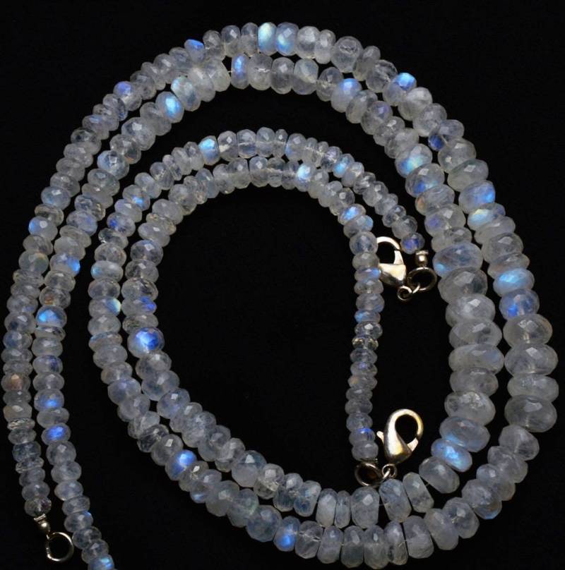 Natürliche Edelstein Weiß Regenbogen Mondstein 5 Bis 10 Mm Facettierte Rondelle Perlen 18-Zoll-Vollstrang Super Blinkendes Blaues Feuer Aaa-Qualität von LMGEMS
