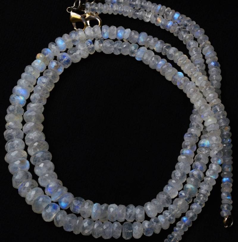 Natürliche Edelstein Weiß Regenbogen Mondstein 5 Bis 11 Mm Facettierte Rondelle Perlen 18-Zoll-Vollstrang Super Blinkendes Blaues Feuer Aaa-Qualität von LMGEMS