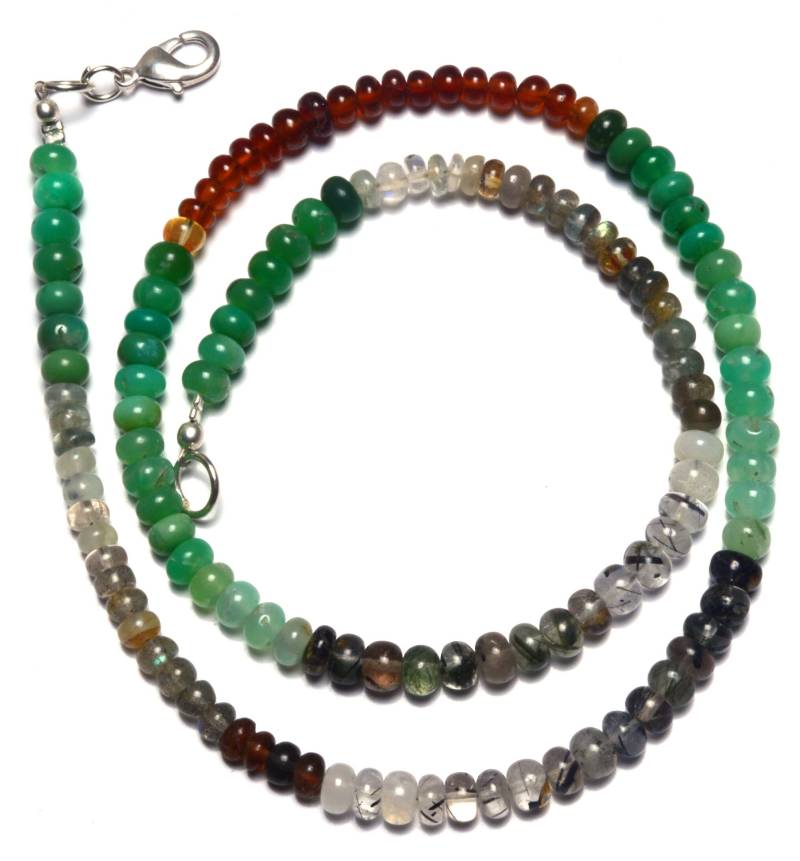 Natürliche Mischung Halb Edelsteine 5 Mm Ca. Glatte Rondell Perlen 16, 5 "Vollstrang Fertig Halskette Chrysopras Granat Rutilquarz von LMGEMS