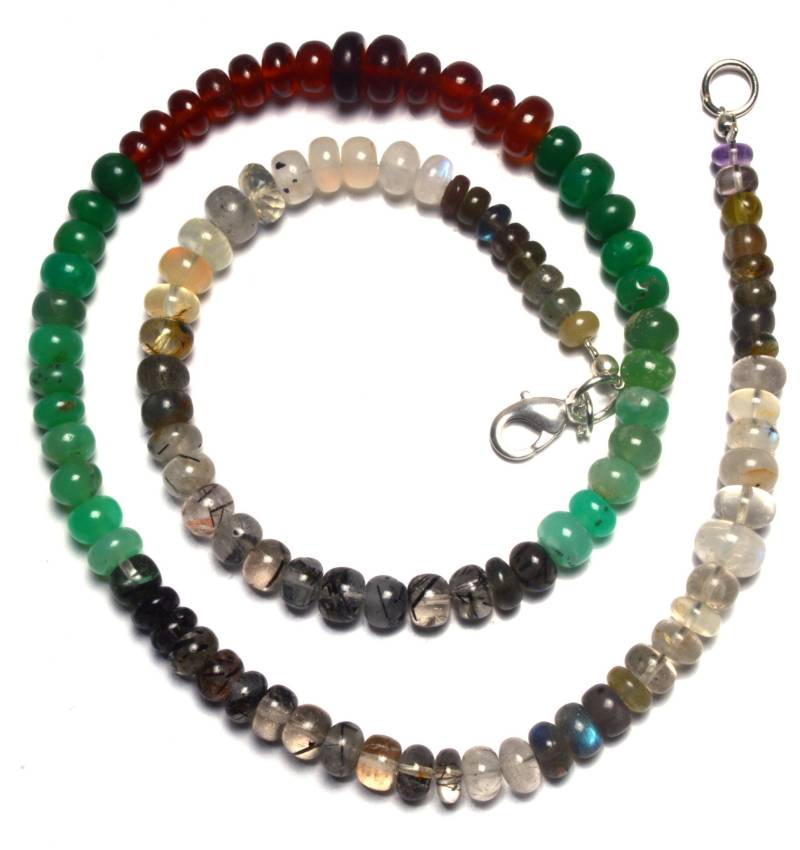 Natürliche Mischung Halb Edelsteine 5 Bis 7 Mm Ca. Glatte Rondell Perlen 17 "Vollstrang Fertig Halskette Chrysopras Granat Rutilquarz von LMGEMS