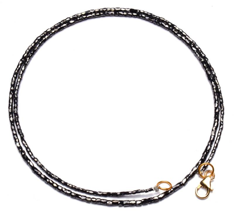 Natürliche Super Qualität Black Diamond Pfeife Form Perlen Halskette 18 "Voll Strang 1, 5 Bis 2 Mm Breit Und 3 Lang Goldverschluss von LMGEMS