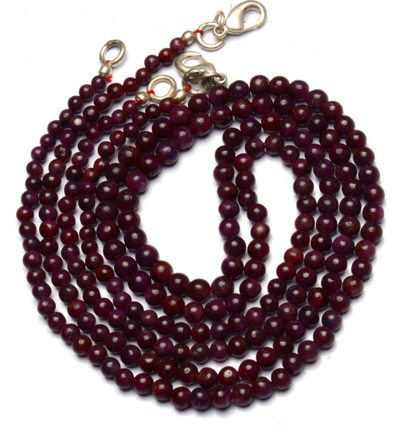 Natürliche Edelstein Rubin Glatte 3, 5 Bis 4, 5 Mm Runde Perlen 17-Zoll-Vollstrang Feine Qualität Naturperlen Komplette Halskette von LMGEMS