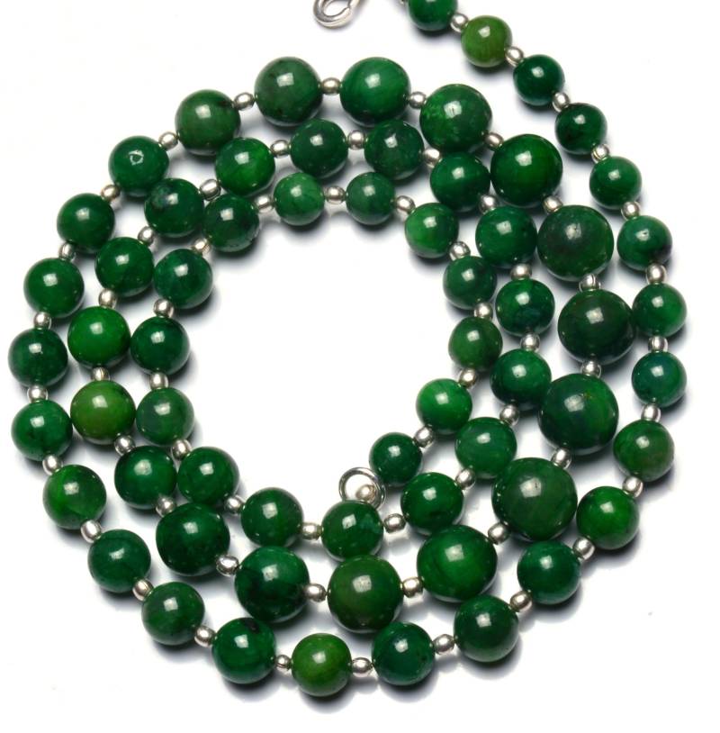 Natürliche Edelstein Smaragd Glatte 7 Bis 11 Mm Runde Perlen Halskette 27-Zoll-Vollstrang Handpolierte Runde Kugelform von LMGEMS