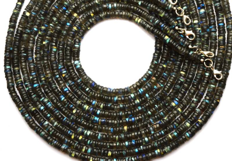 Natürlicher Edelstein Blau Feuer Labradorit Blinken 5 Bis 6 Mm Größe Glatt Rondelle Heishi Perlen 17-Zoll-Halskette Super-Qualität von LMGEMS