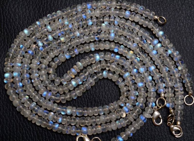 Natürlicher Edelstein Weißer Regenbogen Mondstein 5 Mm Ca. Glatte Rondell-Perlen 17-Zoll-Voller Strang Super Blinkendes Blaues Feuer Aaa-Qualität von LMGEMS