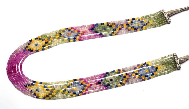 Natürliche Edelstein Multi Sapphire 2, 5 Mm Ungefähre Größe Facettierte Rondelle 7 Stränge Bereit, Halskette Einstellbare Länge Zu Tragen von LMGEMS