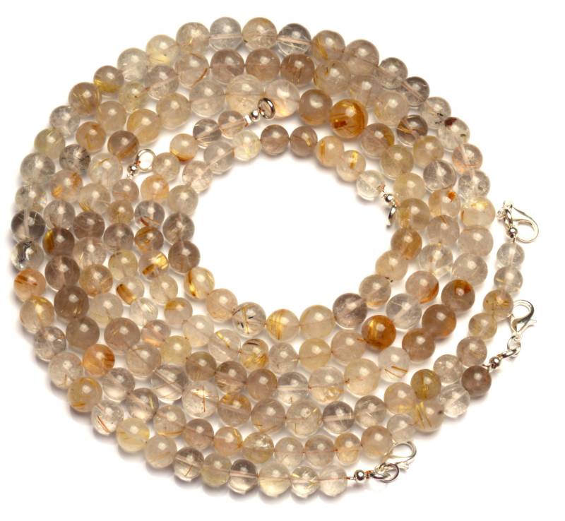 Natürlicher Edelstein Rutilquarz Goldene Glatte 7 Bis 9 Mm Ca. Runde Ball Form Perlen Halskette 18 Zoll Komplette von LMGEMS