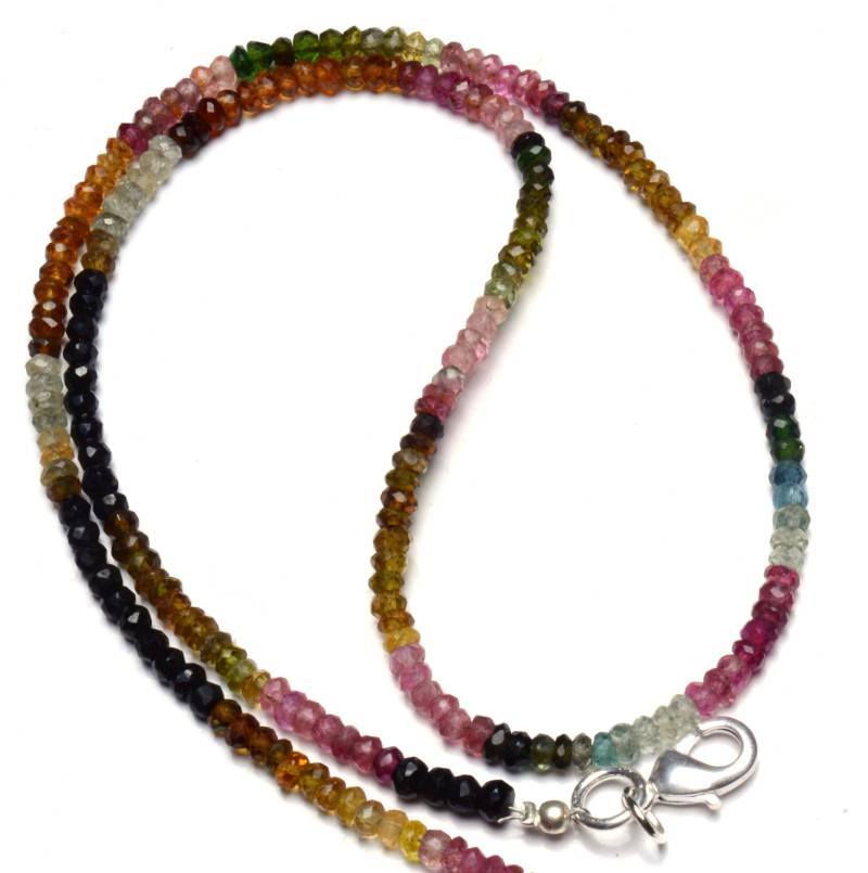 Naturedelstein Super Qualität Multicolor Turmalin Facettiert 3 Mm Ca. Rondelle Perlen 18-Zoll-Vollstrang Top-Qualität Komplette Halskette von LMGEMS