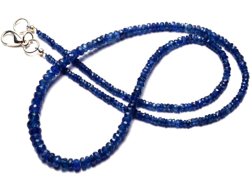 Natürliche Edelstein Myanmar Blaue Saphir 2, 5 Bis 5 Mm Größe Facettierte Rondell Perlen Halskette 16, 5 "Vollstrang Sapphire Super Feine Qualität von LMGEMS