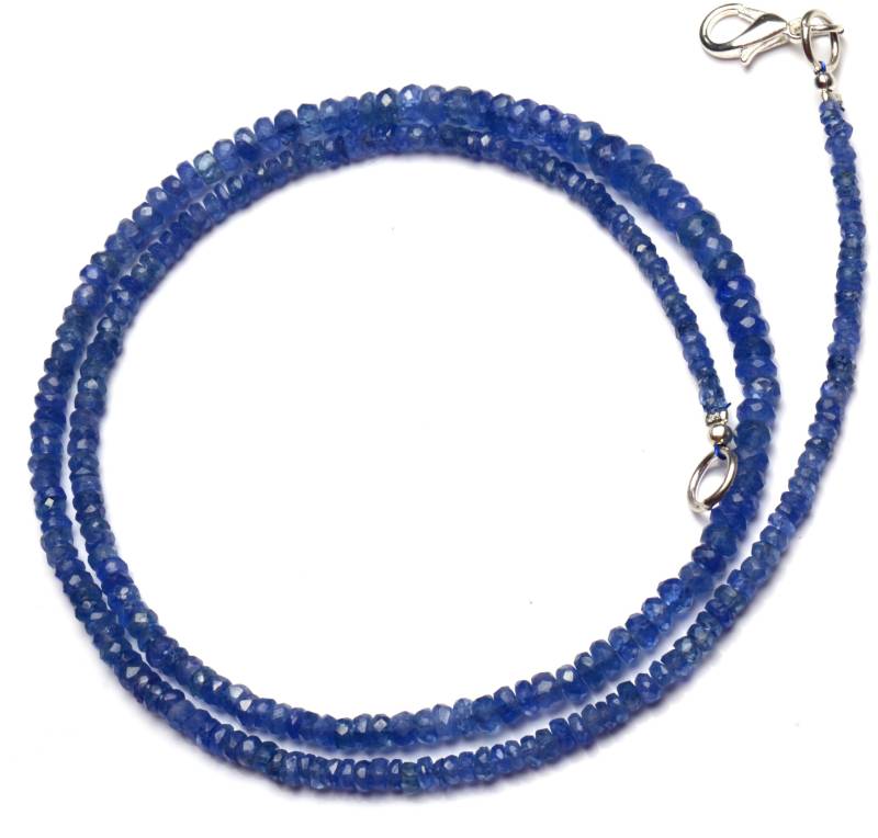 Naturstein Myanmar Blau Saphir 3 Bis 5mm Größe Facettierte Rondelle Perlen Halskette 19.5" Voller Strang Super Feine Qualität von LMGEMS