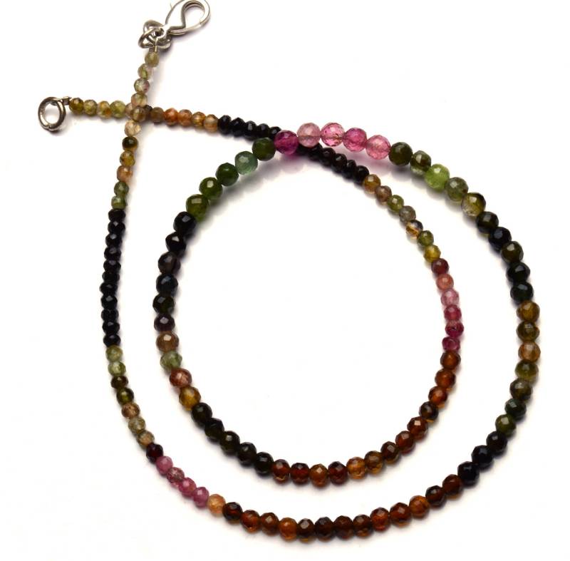 Naturstein Super Qualität Multi Turmalin 3 Bis 4, 5 Mm Ca. Facettierte Runde Kugel Form Perle Halskette Farbe Perlen 17, 5 Zoll von LMGEMS