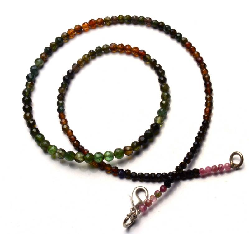Natürliche Edelstein Super Qualität Multi Color Turmalin 3 Bis 4, 5 Mm Ca. Facettierte Runde Kugel-Form-Perlen-Halskette Beads 17-Zoll von LMGEMS