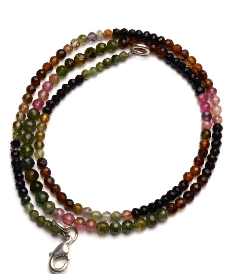 Naturstein Super Qualität Multi Turmalin 3 Bis 4mm Ca. Facettierte Runde Kugel Form Perle Halskette Farbe Perlen 17, 5 Zoll von LMGEMS