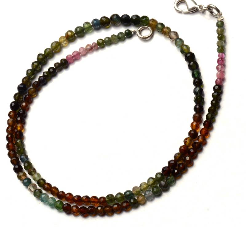 Natürliche Edelstein Super Qualität Multi Color Turmalin 3 Bis 4 Mm Ca. Facettierte Runde Kugel-Form-Perlen-Halskette Beads 17-Zoll von LMGEMS