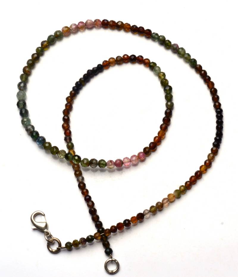 Natürliche Edelstein Super Qualität Multi Color Turmalin 3 Bis 4 Mm Ca. Facettierte Runde Kugel-Form-Perlen-Halskette Beads 17-Zoll von LMGEMS