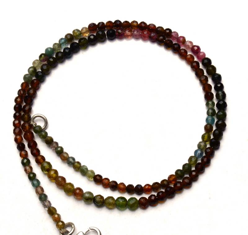 Natürliche Edelstein Super Qualität Multi Color Turmalin 3 Bis 4 Mm Ca. Facettierte Runde Kugel-Form-Perlen-Halskette Beads 18-Zoll von LMGEMS
