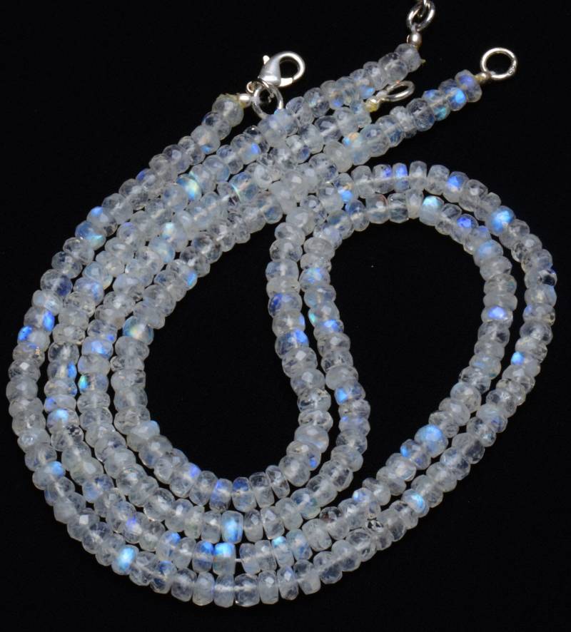 Naturstein Weiß Regenbogen Mondstein 5, 5 Mm Ca. Facettierte Rondelle Perlen 17"-Full-strand Super Blinkt Bluefire Feine Qualität Kette von LMGEMS