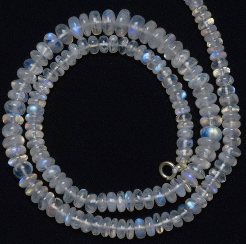 Naturstein Weiß Regenbogen Mondstein 5 Bis 9mm Glatte Rondelle Perlen 18, 5 Zoll-Full-strand Super Blinkt Bluefire Feine Qualität von LMGEMS