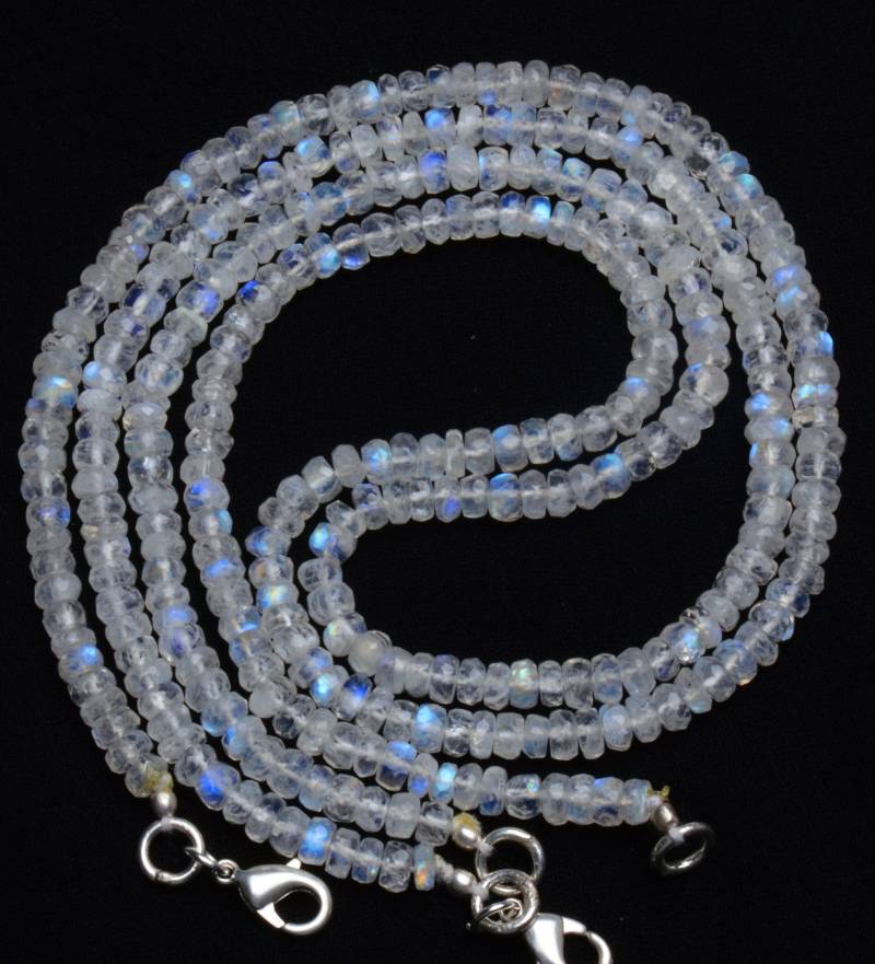 Naturstein Weiß Regenbogen Mondstein 5mm Ca. Facettierte Rondelle Perlen 17"-Full-strand Super Blinkt Bluefire Feine Qualität Kette von LMGEMS