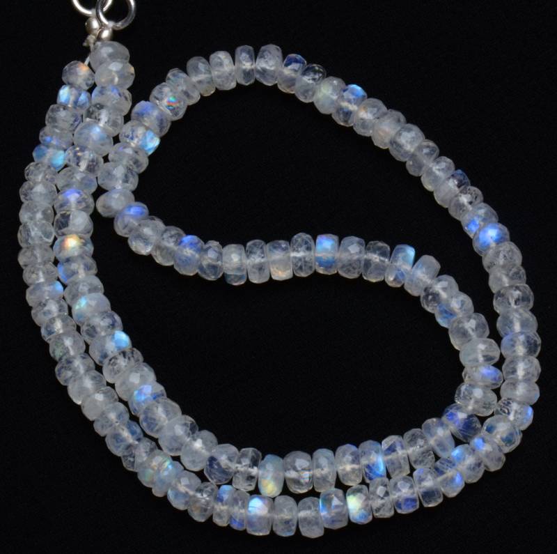 Naturstein Weiß Regenbogen Mondstein 6mm Ca. Facettierte Rondelle Perlen 17"-Full-strand Super Blinkt Bluefire Feine Qualität Kette von LMGEMS