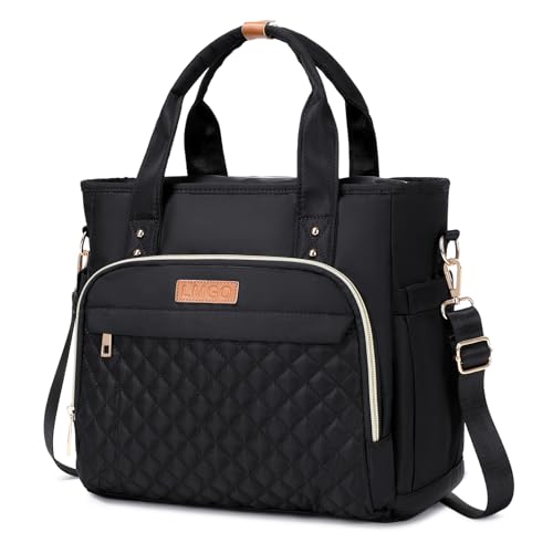 LMGO Mittelgroße Tragetasche mit mehreren Taschen für Damen, gesteppter Tragegriff oben, Umhängetasche, Handtasche, Schwarz, Large, Mittelgroße Damen (Schwarz) von LMGO