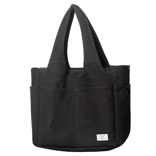 LMGO Große Canvas Tasche mit reißverschluss für Frauen, Women Casual Shoulder Bags for Work Gym Beach Travel Shopping Grocery - Black von LMGO