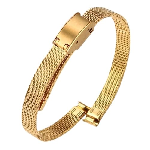6 mm 8 mm 10 mm Metall-Uhrenkette for Damen, kleines Edelstahl-Armband, gewebtes Mesh-Armband(Gold,10mm) von LMINGZE