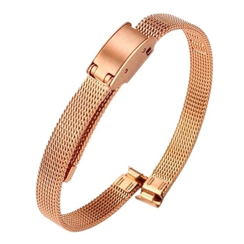 6 mm 8 mm 10 mm Metall-Uhrenkette for Damen, kleines Edelstahl-Armband, gewebtes Mesh-Armband(Rose Gold,16mm) von LMINGZE