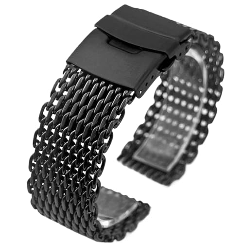 LMINGZE Edelstahl Mesh Uhrenarmband 18mm 20mm 22mm Metall Ersatzarmband Herren Damen Universal Uhrenarmband(Black_24MM_S (ABOUT14.9CM)) von LMINGZE