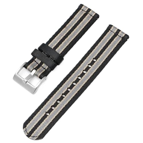 LMINGZE Gewebtes Canvas-Uhrenarmband, 20 mm, 22 mm, 24 mm, Schnellverschluss, Ersatzarmband, Herren und Damen, universelles Sportarmband(Black Khaki Grey_24mm) von LMINGZE