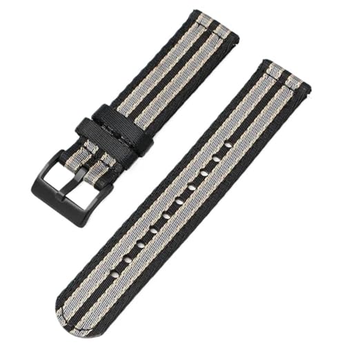 LMINGZE Gewebtes Canvas-Uhrenarmband, 20 mm, 22 mm, 24 mm, Schnellverschluss, Ersatzarmband, Herren und Damen, universelles Sportarmband(Black Khaki Grey b_20mm) von LMINGZE