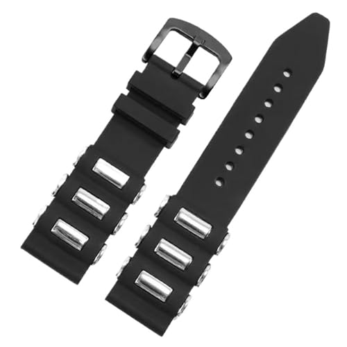 LMINGZE Gummi-Uhrenarmband Herren Sport Universal Armband 20mm 22mm 24mm Ersatzarmband Zubehör(Black Black Buckle,26mm) von LMINGZE