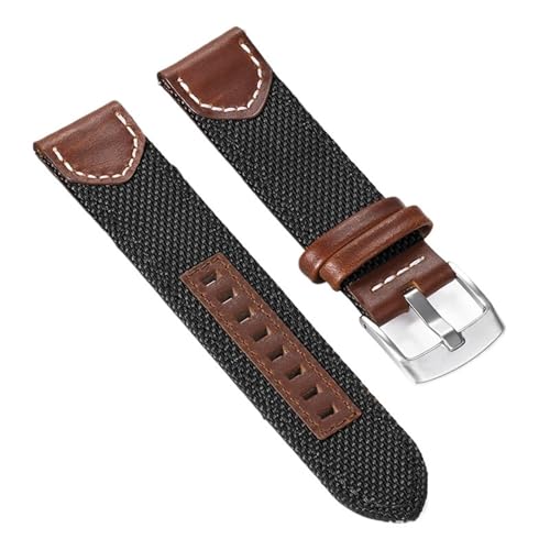 LMINGZE Leder-Canvas-Uhrenarmband 20 mm 22 mm Schnellverschluss-Nylon-Uhrenarmband Herren Damen Universal-Sportarmband(Black,22mm) von LMINGZE
