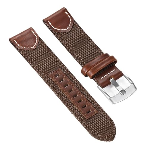 LMINGZE Leder-Canvas-Uhrenarmband 20 mm 22 mm Schnellverschluss-Nylon-Uhrenarmband Herren Damen Universal-Sportarmband(Brown,22mm) von LMINGZE
