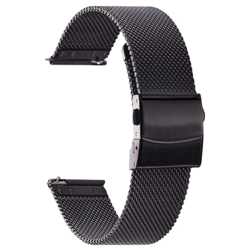 LMINGZE Mesh-Edelstahl-Uhrenarmband 18 mm 20 mm 22 mm Metallarmband Schnellverschluss Uhrenarmband Männer Frauen Universal(Black,20mm) von LMINGZE