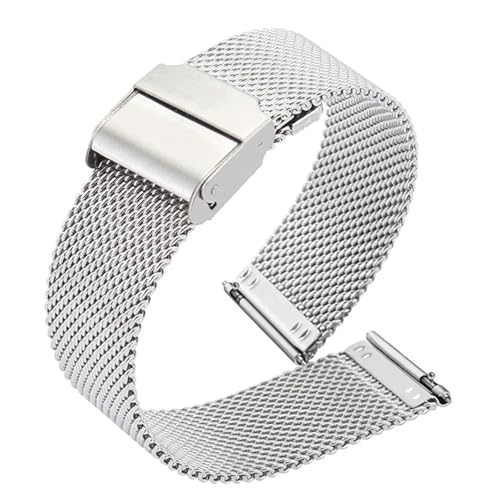 LMINGZE Mesh Edelstahl Uhrenarmband Armband Metall Schnellverschluss Herren Damen Universal Uhrenarmband 20mm 22mm(Silver_16mm) von LMINGZE