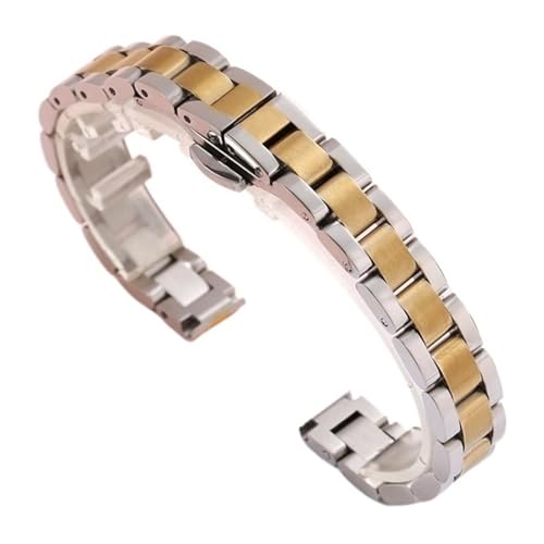 LMINGZE Metall-Uhrenkette, 10 mm, 20 mm, 22 mm, Damen-Edelstahl-Armband, Ersatz-Uhrenarmband(Silver Gold,16mm) von LMINGZE
