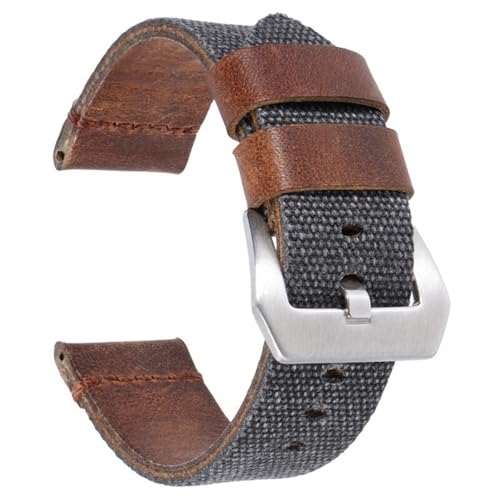 LMINGZE Nylon-Uhrenarmband 20 mm 22 mm 24 mm Canvas-Leder-Uhrenarmband Herren Damen Universal-Sportarmband(Black,22mm) von LMINGZE