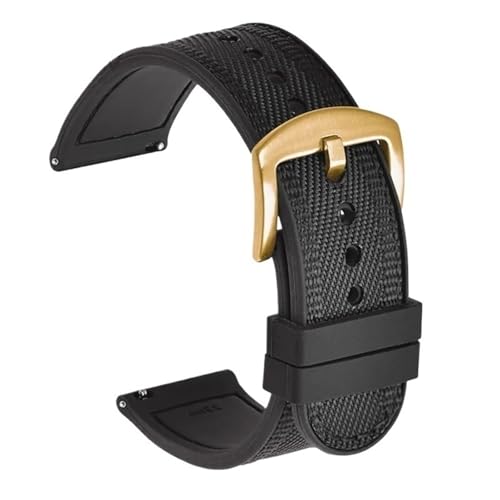LMINGZE Nylon-Uhrenarmband 20 mm 22 mm Silikon-Schnellverschluss-Uhrenarmband Männer Frauen Universal-Sportarmband(Black Gold_20mm) von LMINGZE