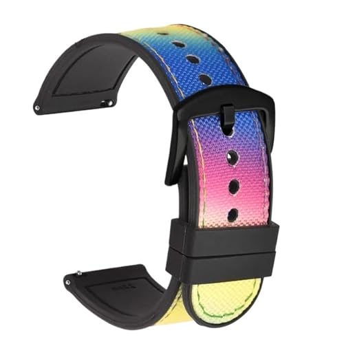LMINGZE Nylon-Uhrenarmband 20 mm 22 mm Silikon-Schnellverschluss-Uhrenarmband Männer Frauen Universal-Sportarmband(Rainbow Black_20mm) von LMINGZE