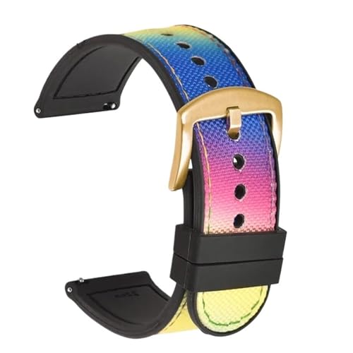 LMINGZE Nylon-Uhrenarmband 20 mm 22 mm Silikon-Schnellverschluss-Uhrenarmband Männer Frauen Universal-Sportarmband(Rainbow Gold_22mm) von LMINGZE